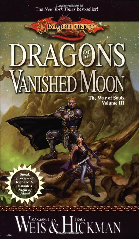Dragons of a Vanished Moon War of Souls Volume 3 Dragonlance fantasy novel by Margaret Weis and Tracy Hickman, used like new mass market paperback book cover