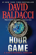 Hour Game book cover by David Baldacci - King & Maxwell series thriller featuring ex-Secret Service agents with dramatic crime investigation imagery
